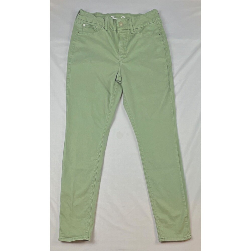Seven7 Green Twill Mid Rise Tummyless High Rise Skinny Green Jeans Size 10